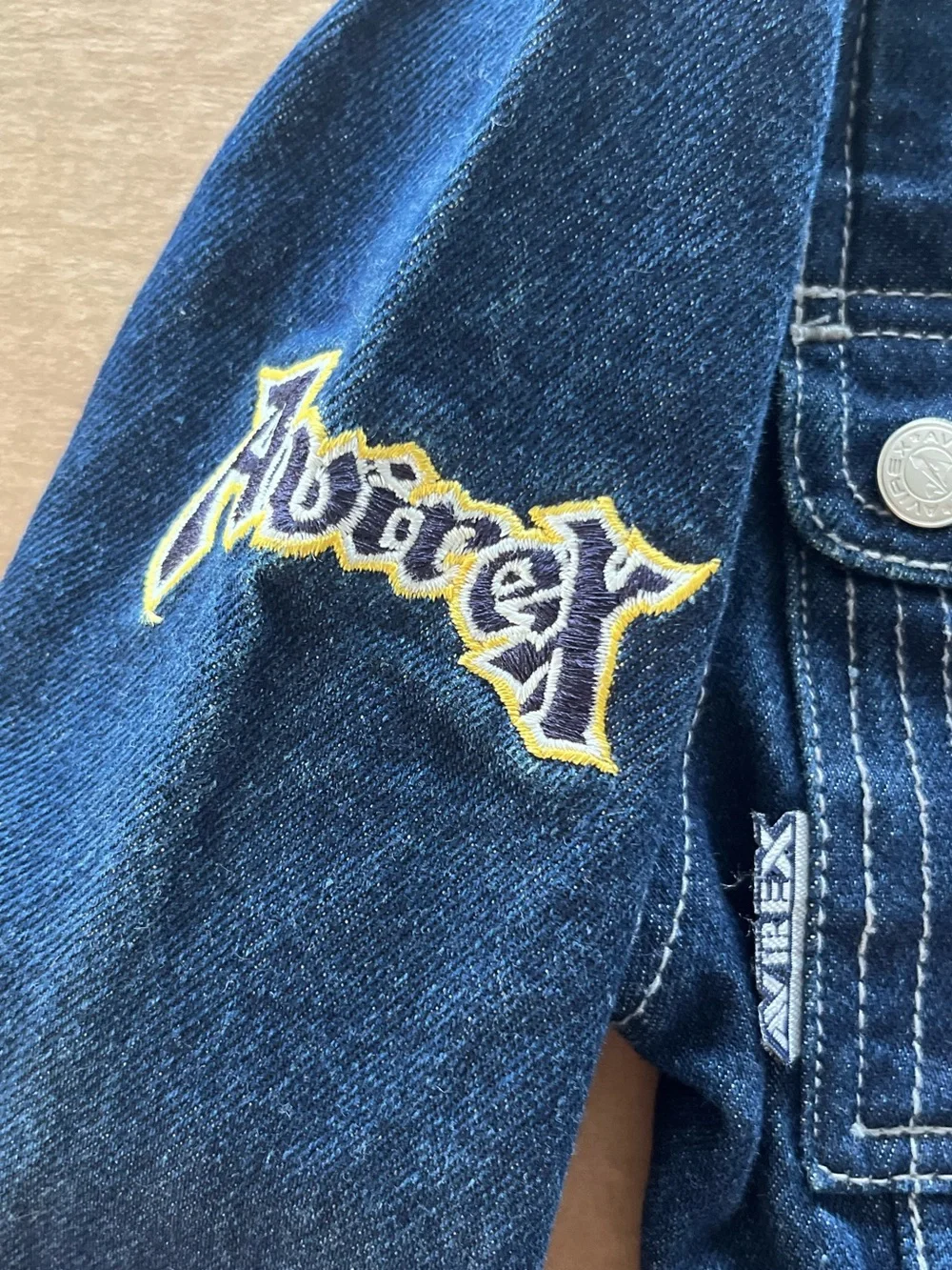 Avirex Kids Denim Trucker Jacket Size 4 Embroidered Logo Dark Wash Vintage Y2K